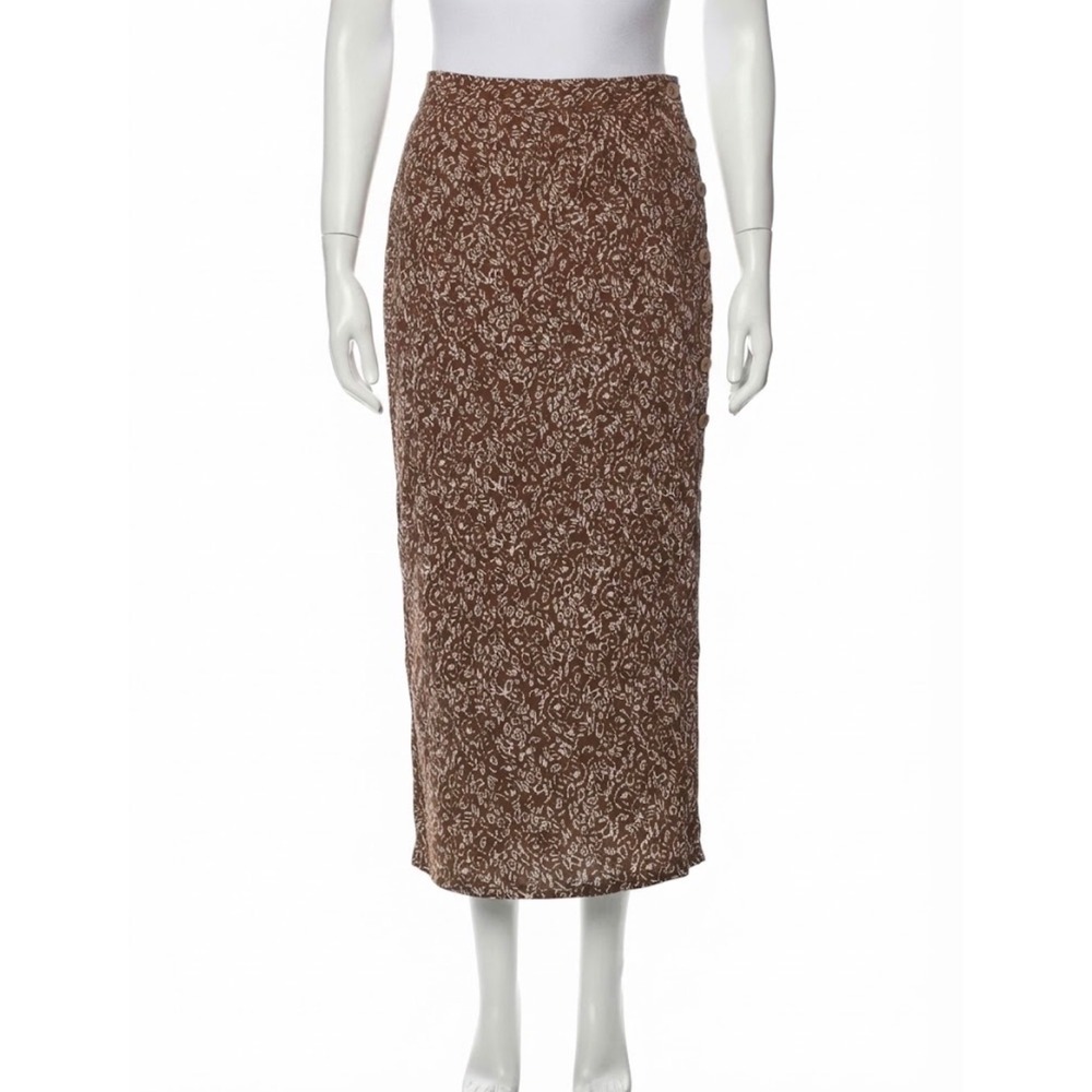 Christopher & Banks Brown Floral Linen Blend Midi Skirt Side Button Size 14